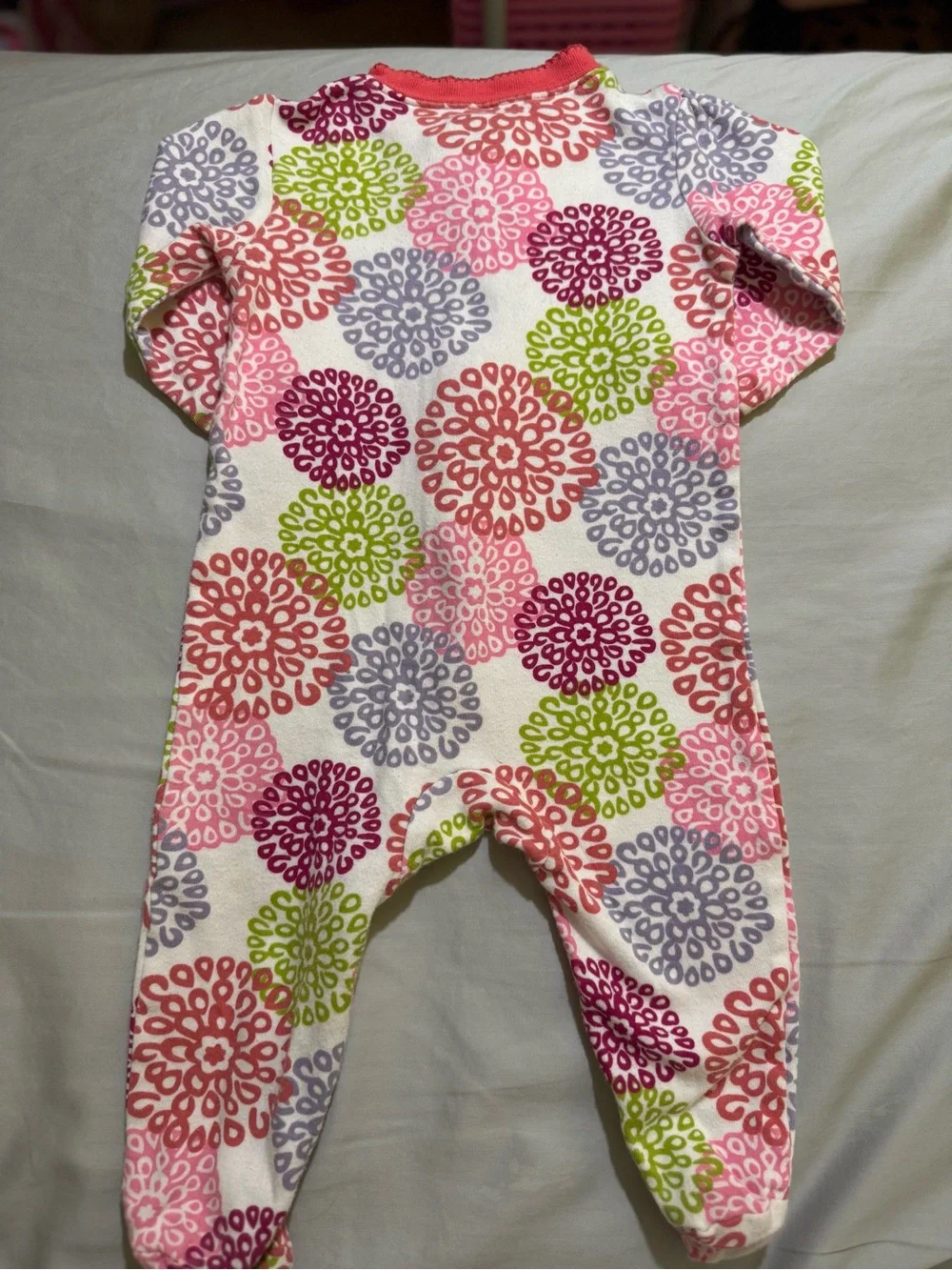 Faded Glory Floral Burst Footed Zip Sleeper Pajama Pink Green 6-9M